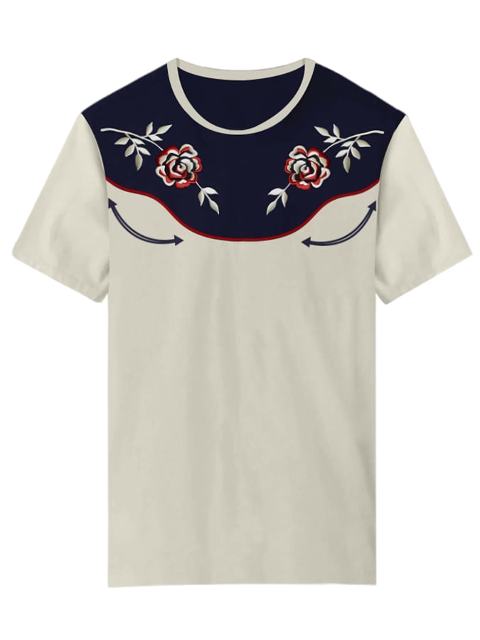 Women's Retro Western Rose Cowboy Print T-Shirt