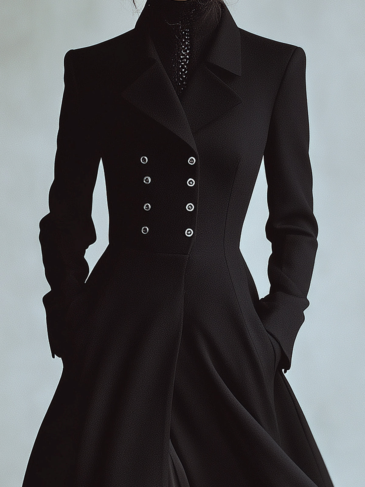 Taidalw Elegant Vintage Wool Blend Lapel Double-Breasted Tailored Waist Maxi Dress Coat