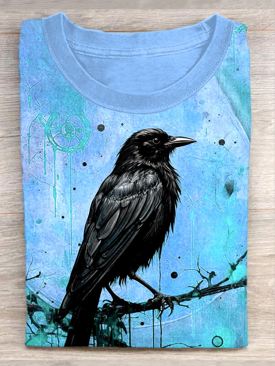 Unisex Halloween Raven Print Casual T-Shirt