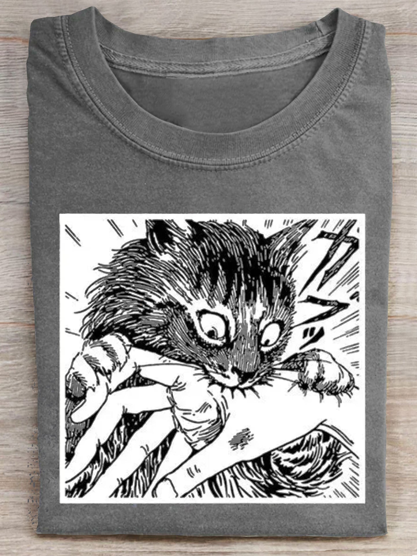 Creepy Cat Anime Horror Art Print Casaul T-shirt