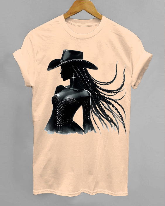 Magic Black CowGirl Crew Neck Short Sleeve Cotton T-shirt