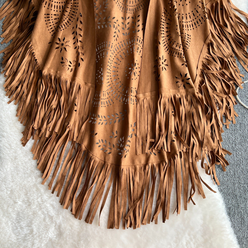 Western Cowboy Suede Hollow Oversized Cape Shawl