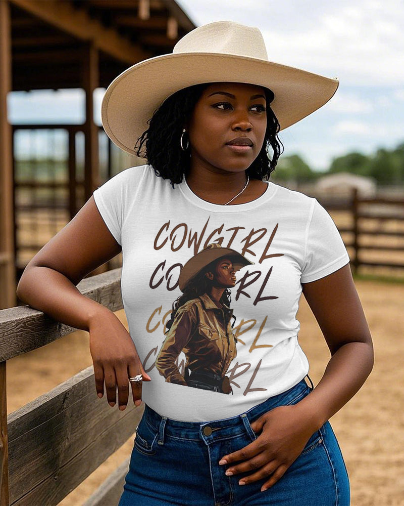 Melanin Cowgirl Crew Neck Short Sleeve Cotton T-shirt