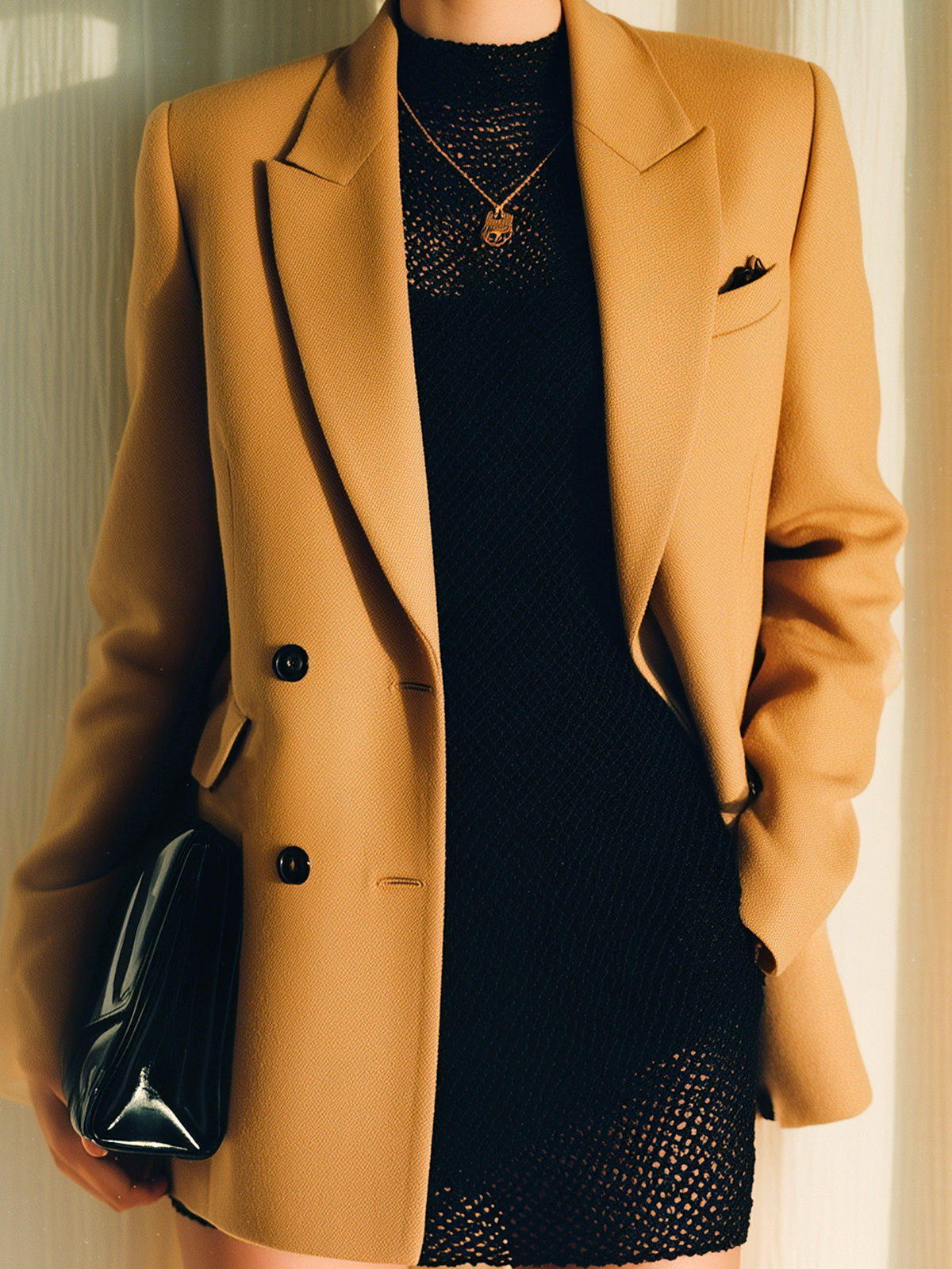 Taidalw Chic Vintage Khaki Peaked Collar Double-Breasted Padded Shoulder Flap Pocket Blazer