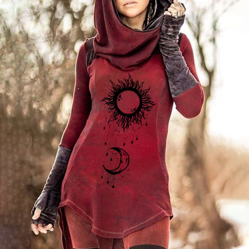 Sun Moon Print Tribal Hoodie