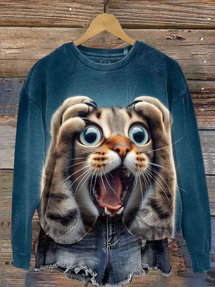 OMG Funny Cat Art Print Casual Sweatshirt