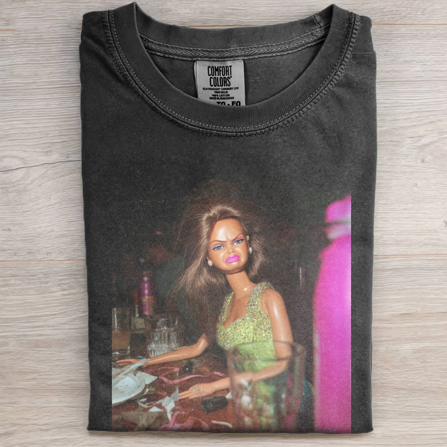BLACK DOLL FACE DEPRESSED PARTY MESSY TEE