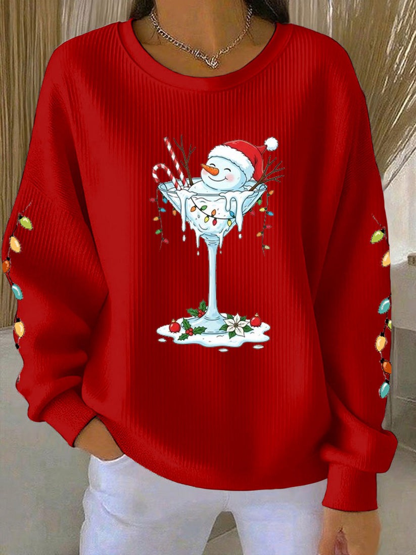 Winter Christmas Art Printed Crew Neck Sweatshirt