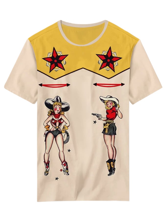 Women's Retro Western Print Casual T-Shirt