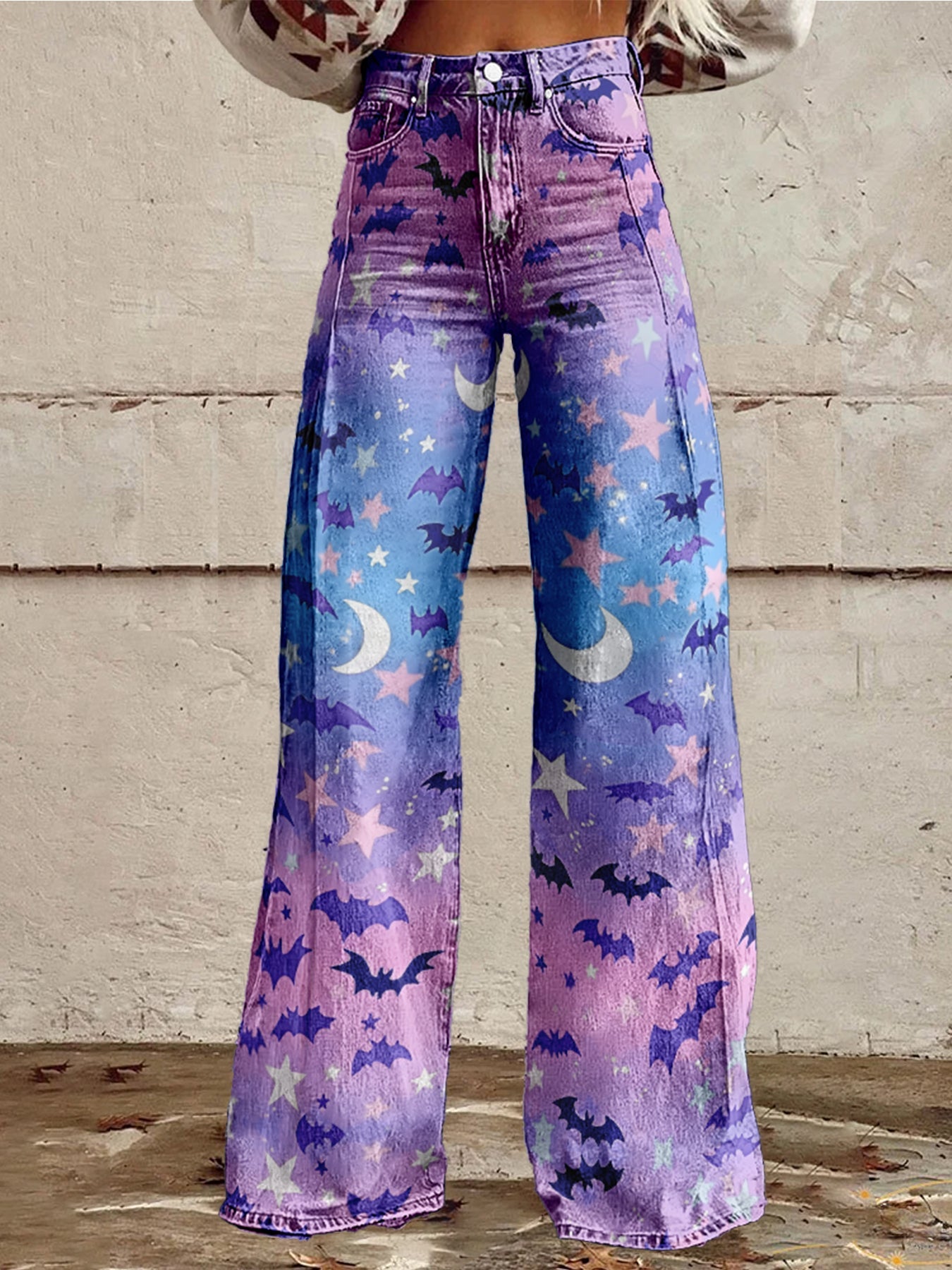 Women's Hallloween Bats Cotton Flared Jeans Pants