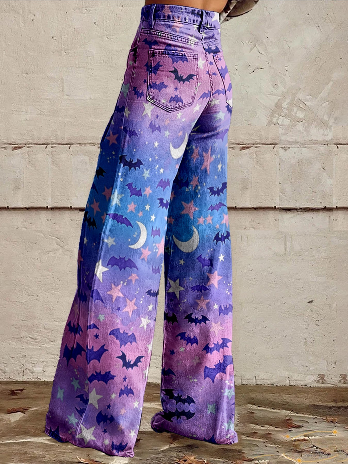 Women's Hallloween Bats Cotton Flared Jeans Pants