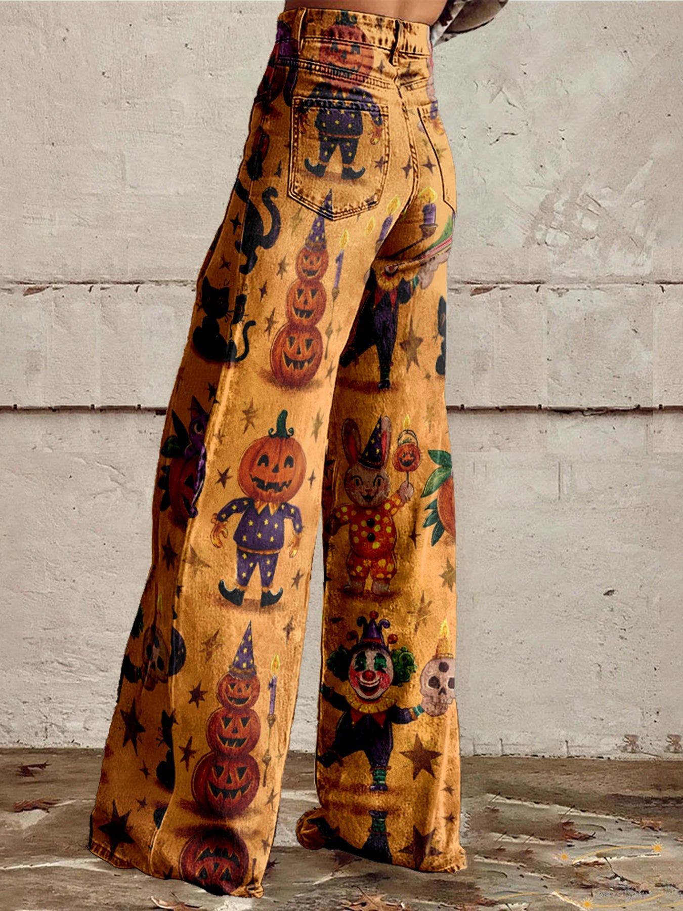 Women's Hallloween Pumpkin Cotton Flared Jeans Pants