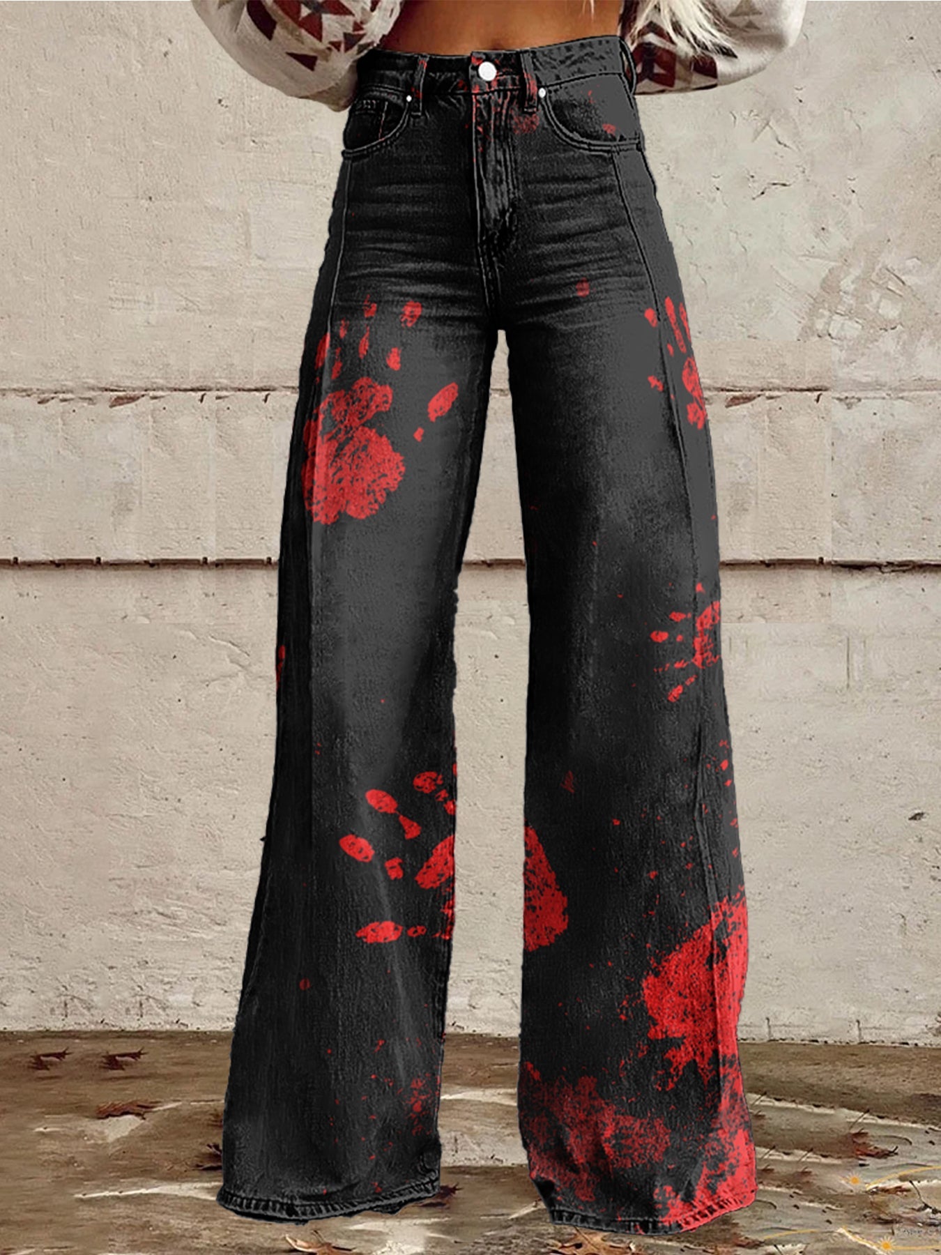 Women's Hallloween Spooky Cotton Flared Jeans Pants