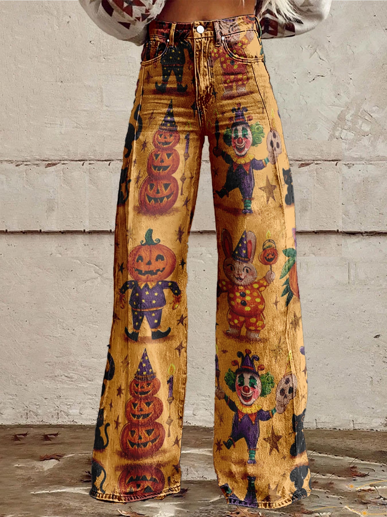 Women's Hallloween Pumpkin Cotton Flared Jeans Pants