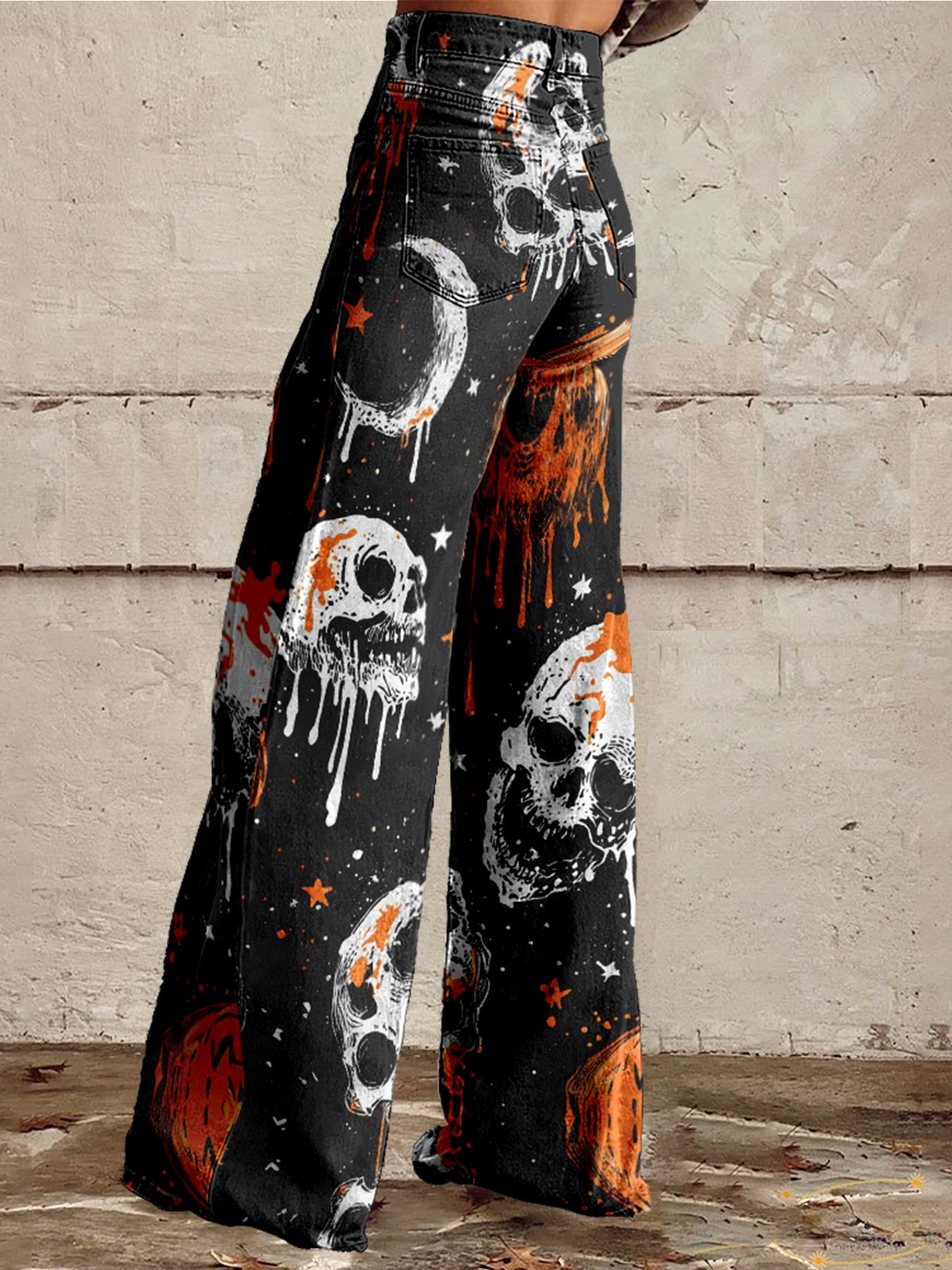 Women's Hallloween Skull Cotton Flared Jeans Pants