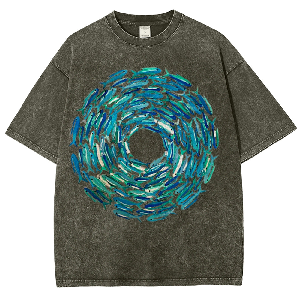 Circle Fishes Unisex Vintage Washed Tee