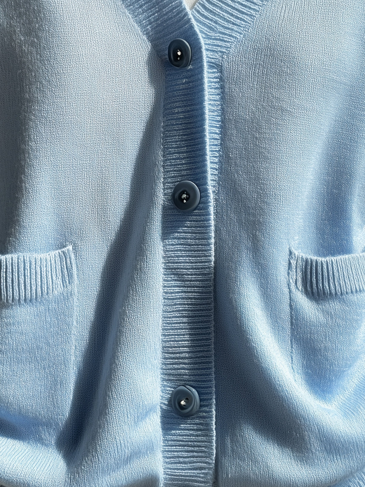 Taidalw Casual Light Blue V-Neck Single-Breasted Double Pocket Slouchy Knit Cardigan