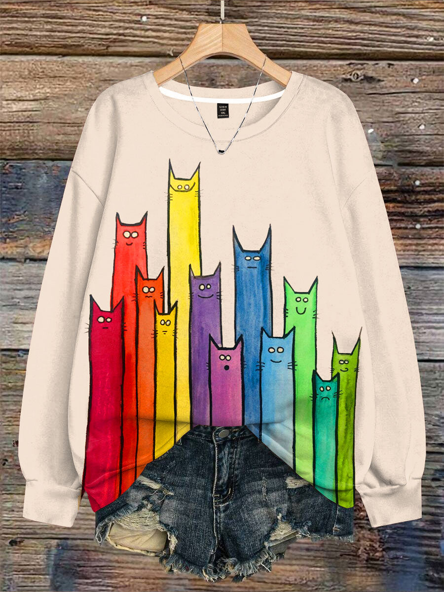 Abstrct Colorful Cats Art Print Casual Sweatshirt