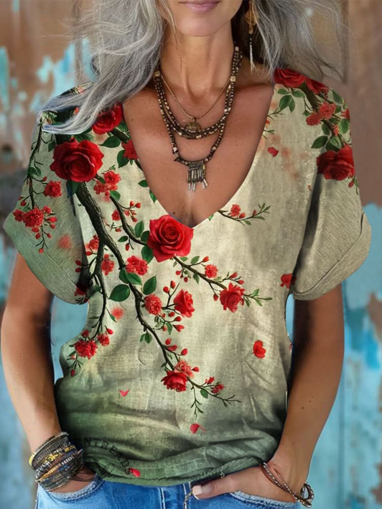 Women's Vintage Floral Print Casual Top