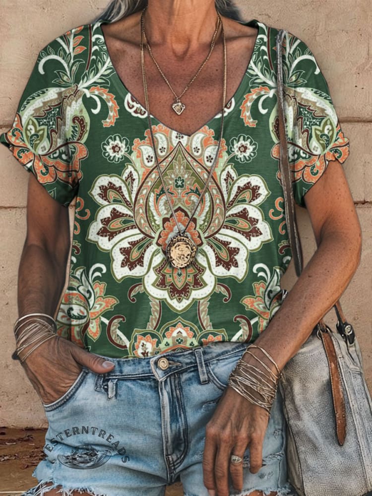 Vintage Floral Printed Casual Top