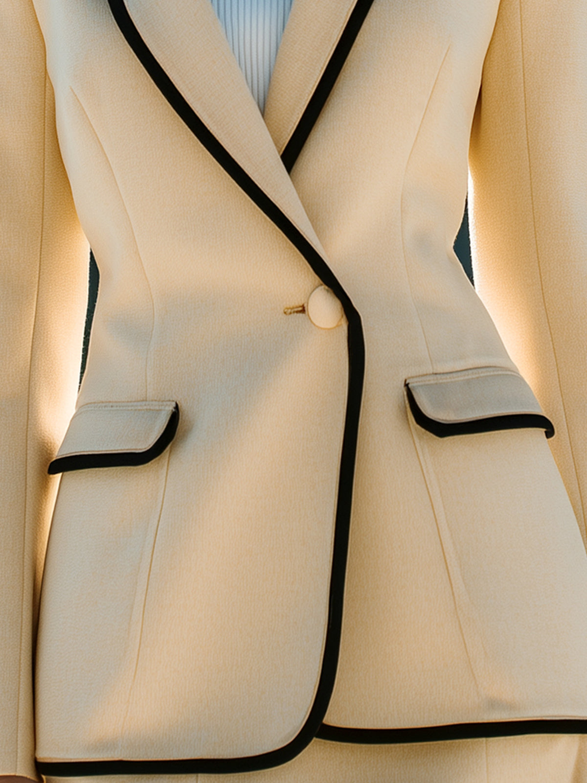 Taidalw Vintage Elegant Wool Blend Notched Collar Single Breasted Contrast Trim Tailored Waist Blazer