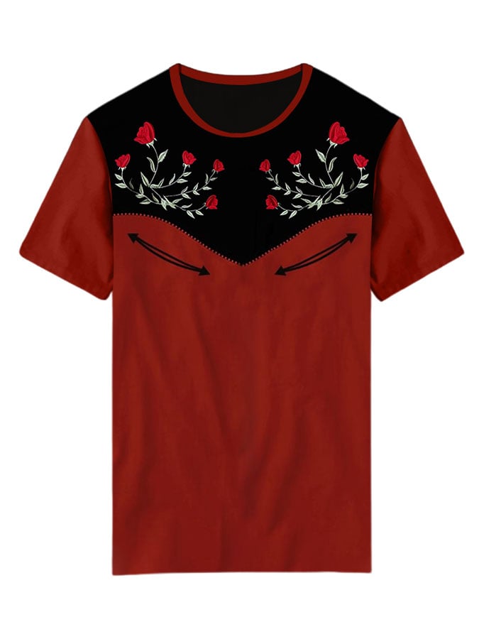 Women's Western Style Printed Casual Crew Neck T-shirt