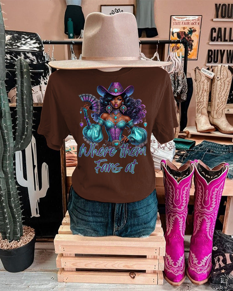 Brown Cowgirl Crew Neck Short Sleeve Cotton T-shirt