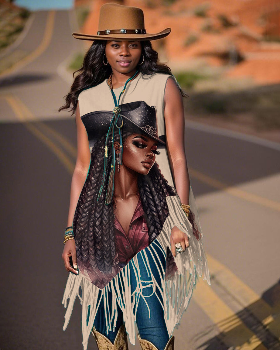Crew Neck Melanin Cowgirls Tassel Irregular Vest