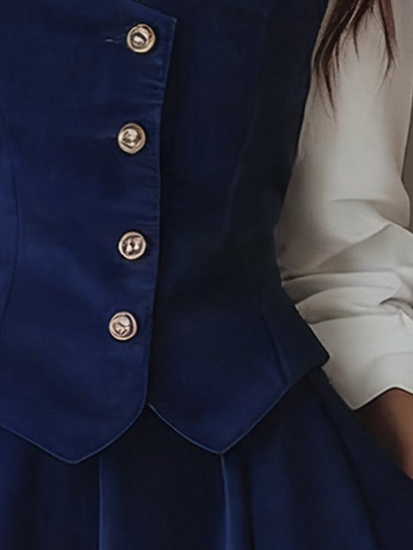 Cotton Vest, Sleeveless, V Neck, Plain, Button Design, Vintage, Green