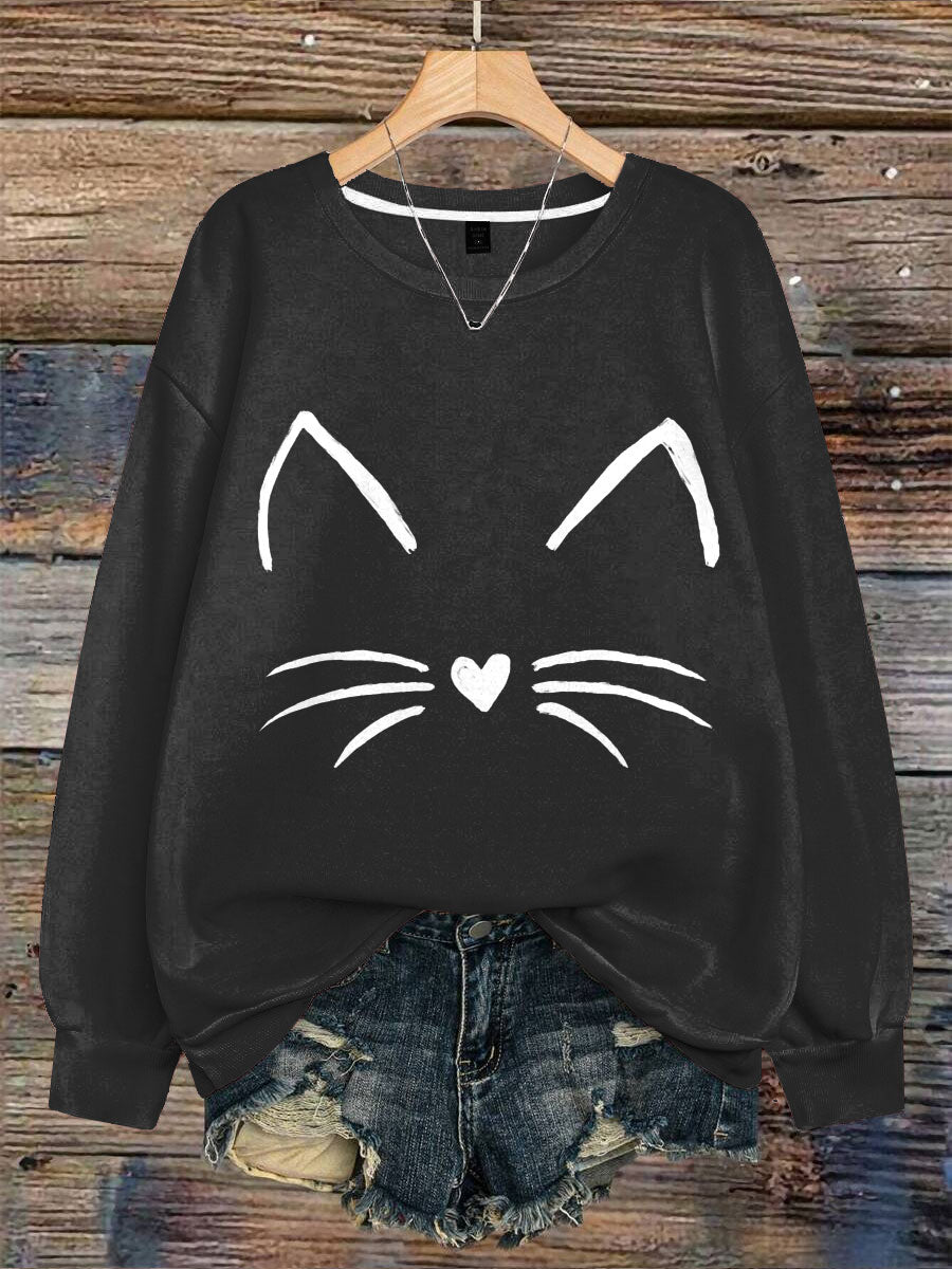 Cute Cat Art Print Casual Sweatshirt
