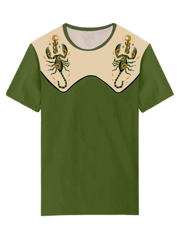 Retro Western Style Scorpion And Cactus Printed Casual T-shirt