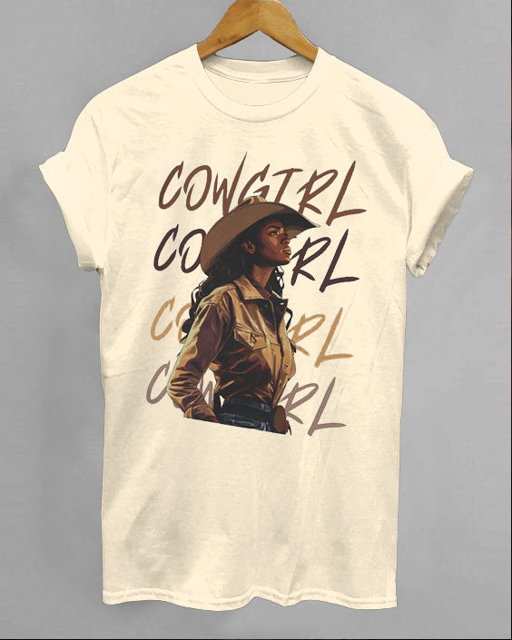Melanin Cowgirl Crew Neck Short Sleeve Cotton T-shirt