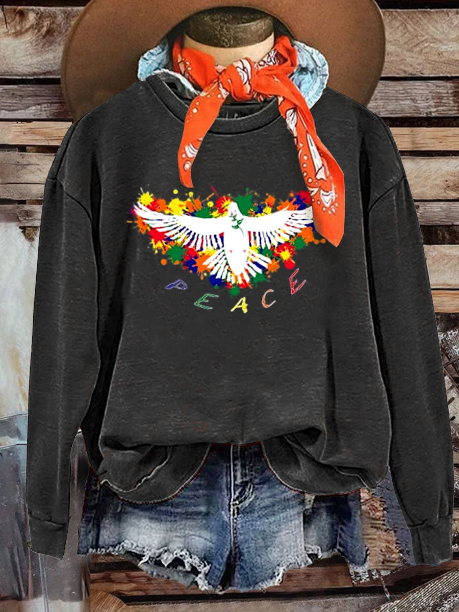 Rainbow Retro Hippie Print Casual Sweatshirt