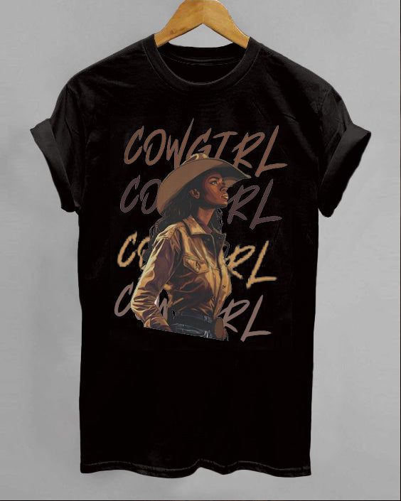 Melanin Cowgirl Crew Neck Short Sleeve Cotton T-shirt