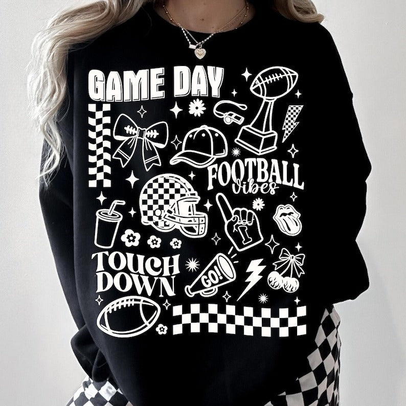 Game Day Football Print Long Sleeve Casual Top