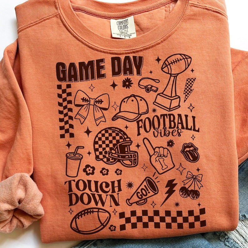 Game Day Football Print Long Sleeve Casual Top