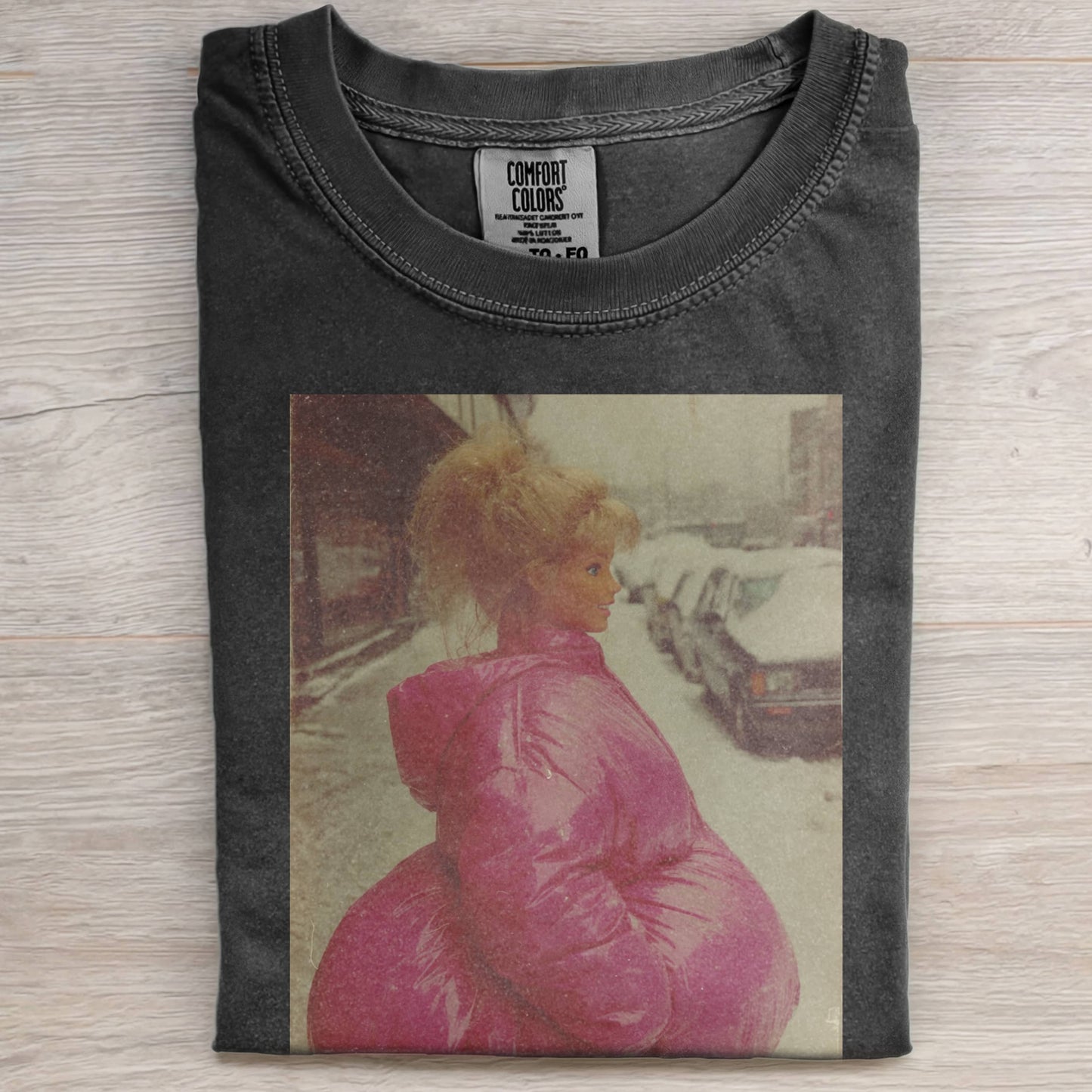 PINK DOWN JACKET BARBIECORE SIDE PROFILE TEE