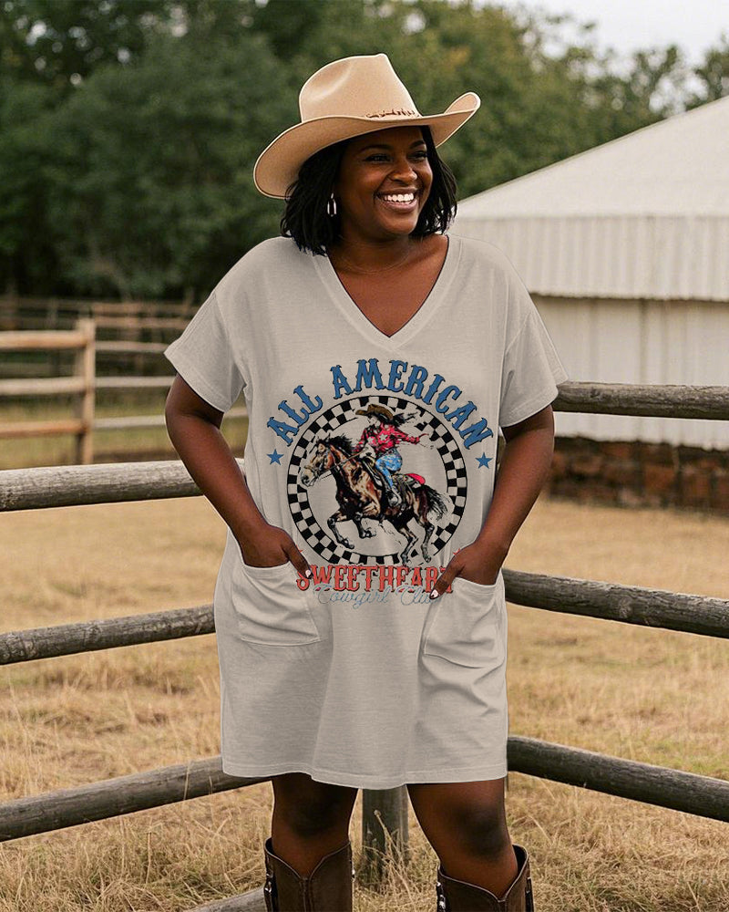 All American Aweetheart Casual V-neck Pocket Dress