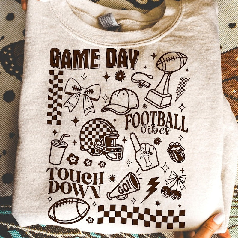 Game Day Football Print Long Sleeve Casual Top