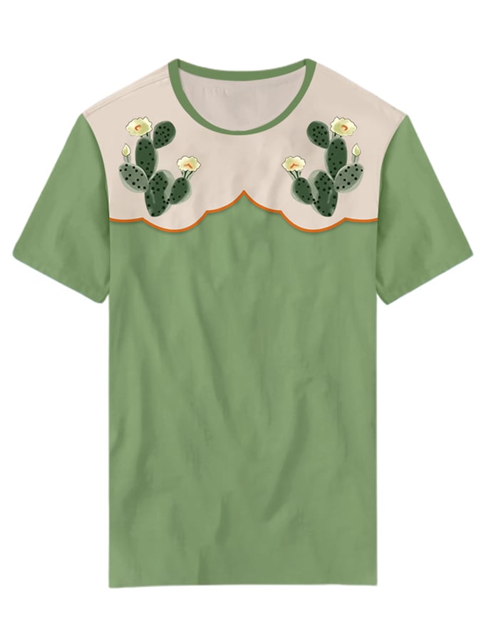 Women's Retro Western Cactus Print Casual T-shirt