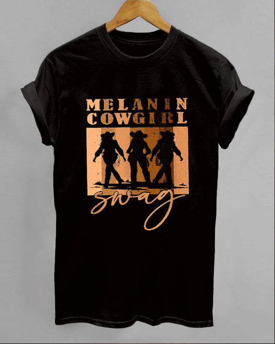 Melanin Cowgirl Swag Crew Neck Short Sleeve Cotton T-shirt