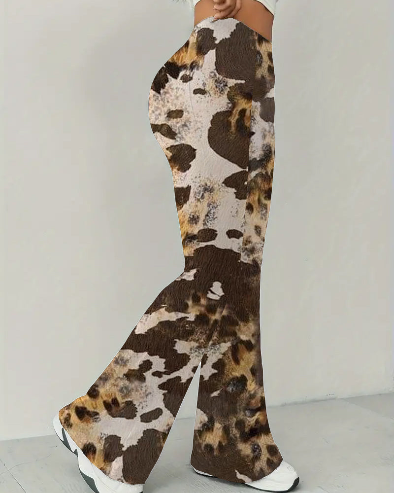Western Yak Texture Wide Trouser Legs Pants