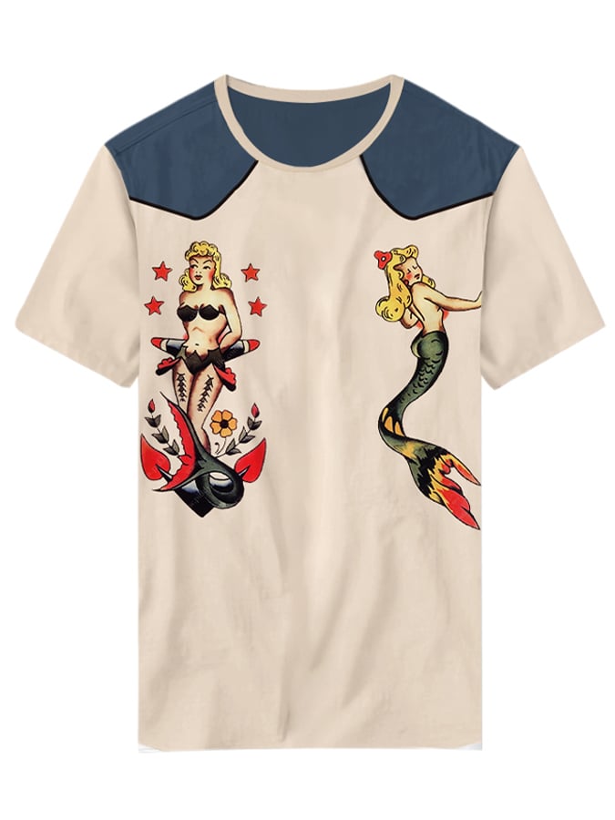 Women's Retro Western Style Mermaid Printed Casual T-Shirt