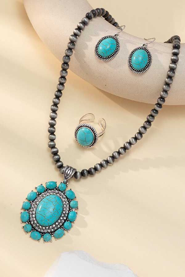 Fashion White Turquoise Necklace & Earrings & Ring Set