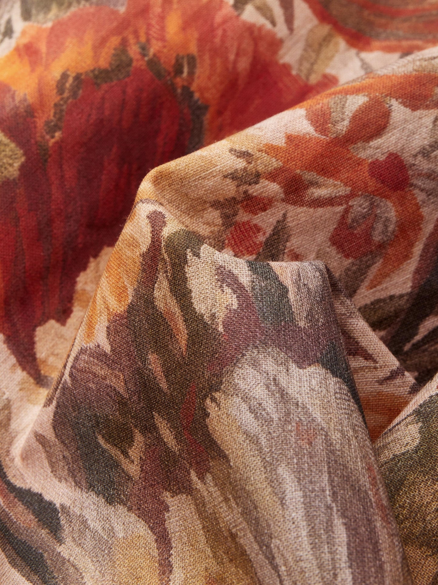 Midi Linen Dress, Long Sleeves, V Neck, Floral, Pocket Design, Vacation, Vintage, Yellow Brown