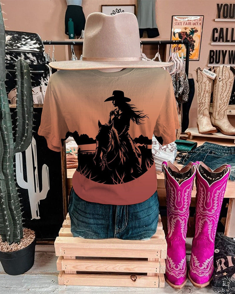 Barbie Cowgirl Sunset Crew Neck Short Sleeve T-shirt