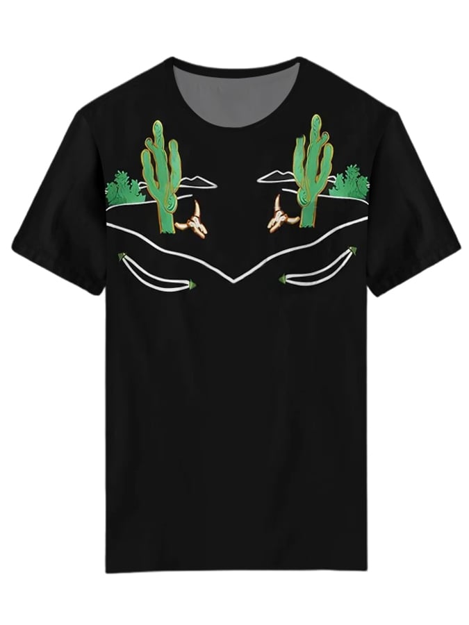 Women's Retro Western Cactus Print Casual T-Shirt