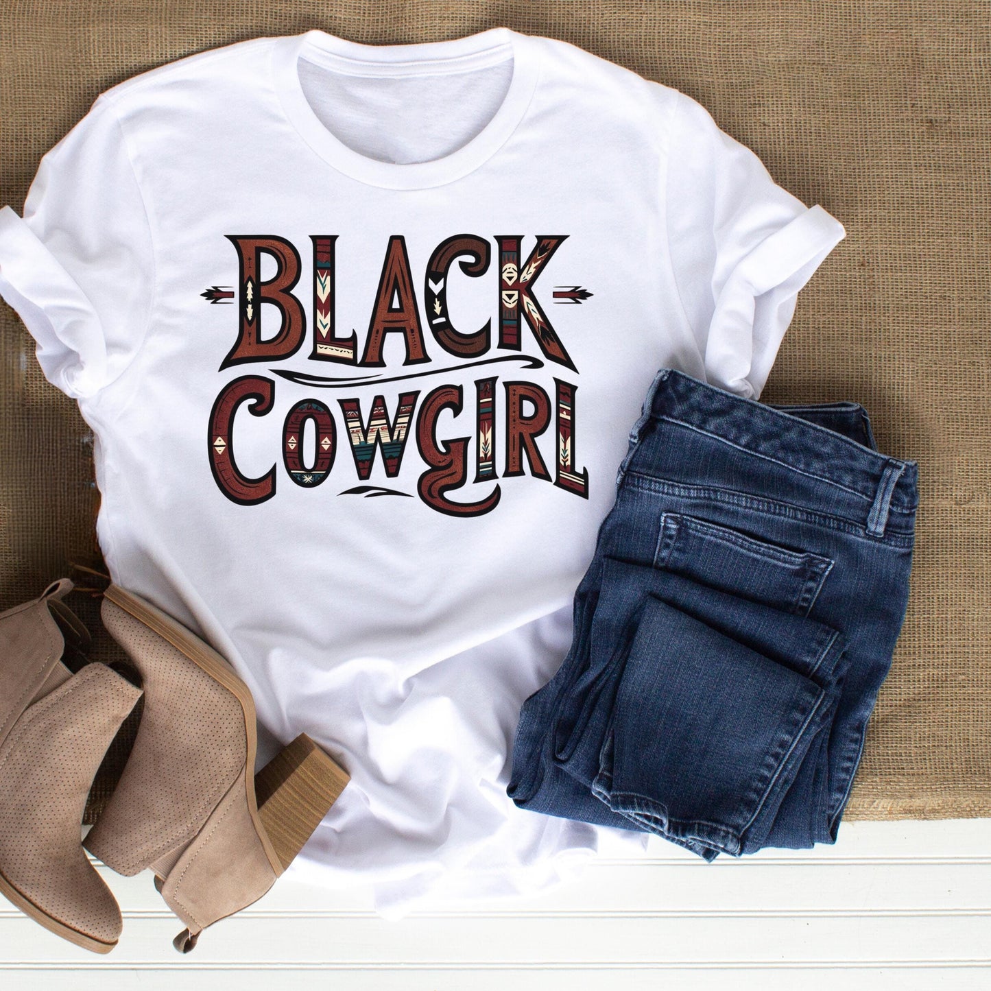 Black Cowgirl Crew Neck Short Sleeve Cotton T-shirt