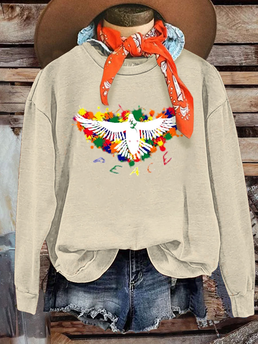 Rainbow Retro Hippie Print Casual Sweatshirt