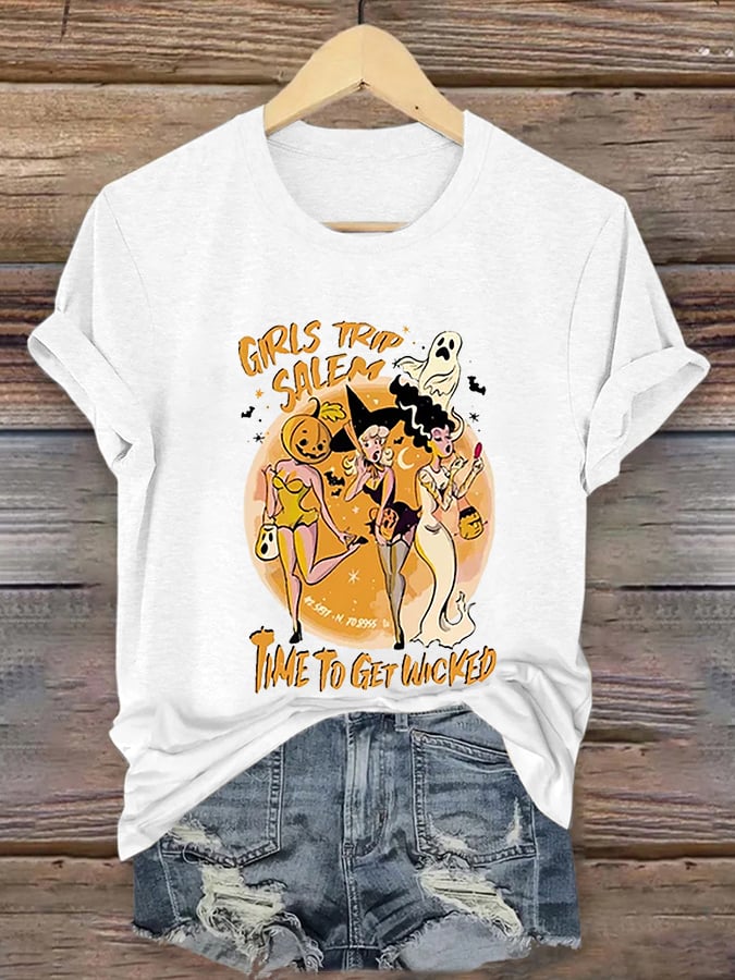 Women's Girl's Trip Salem Time To Get Wicked Halloween Casual Tee